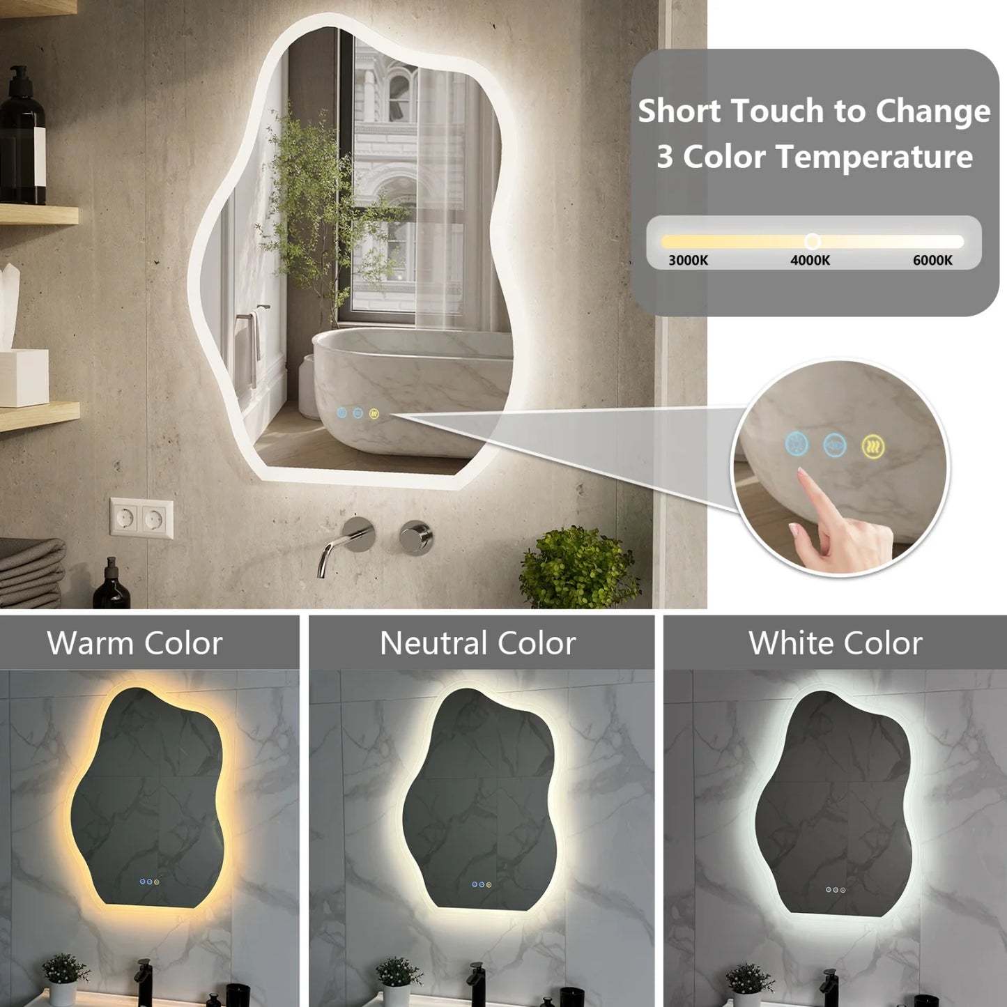 Cloud Shape LED Bathroom Mirror Backlight Dimmable Anti Fog