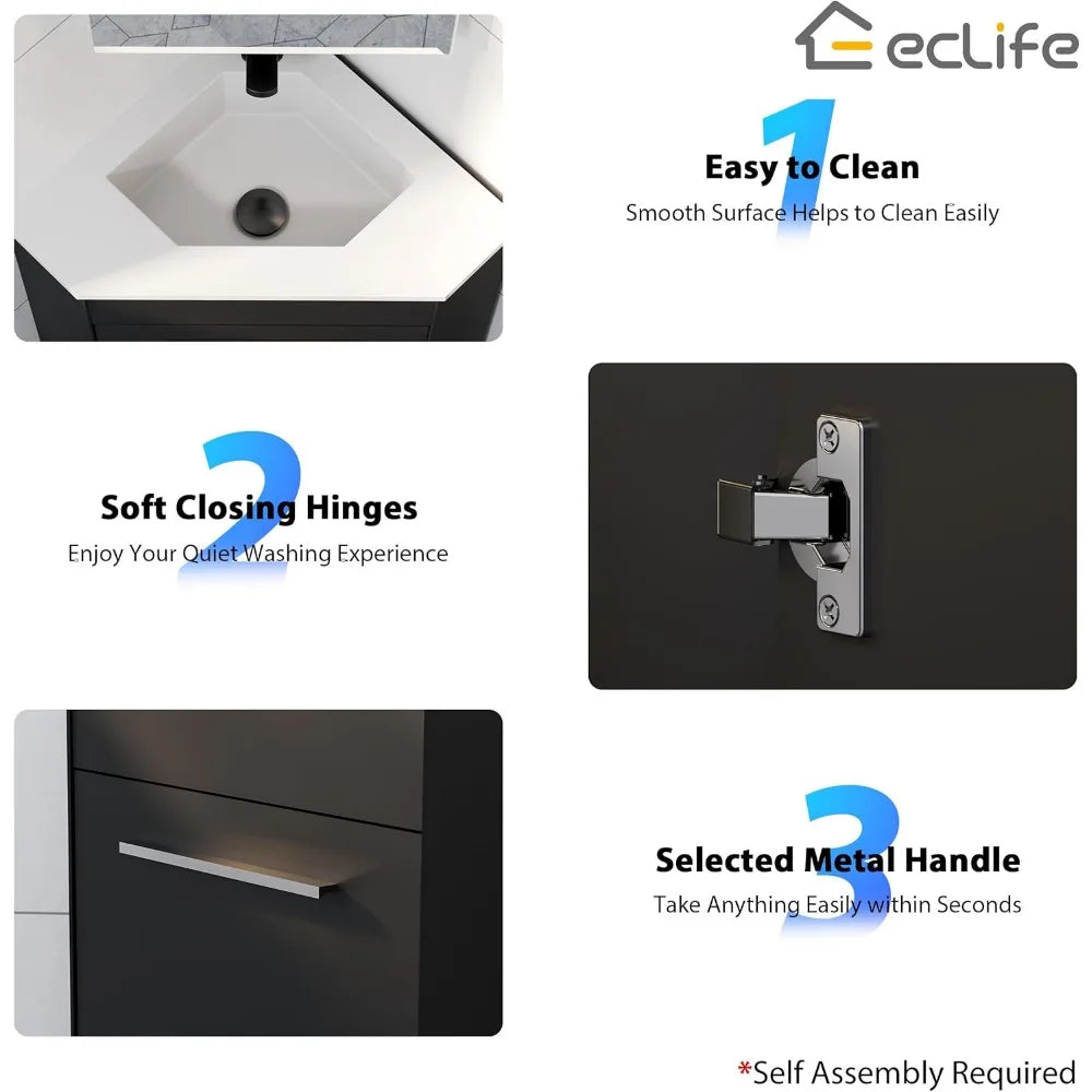 Corner Vanity Set For Compact Bathrooms With Soft Closing Hinges