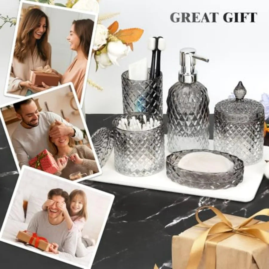 Glass Bathroom Accessories Set 5 Piece With Durable Modern Design