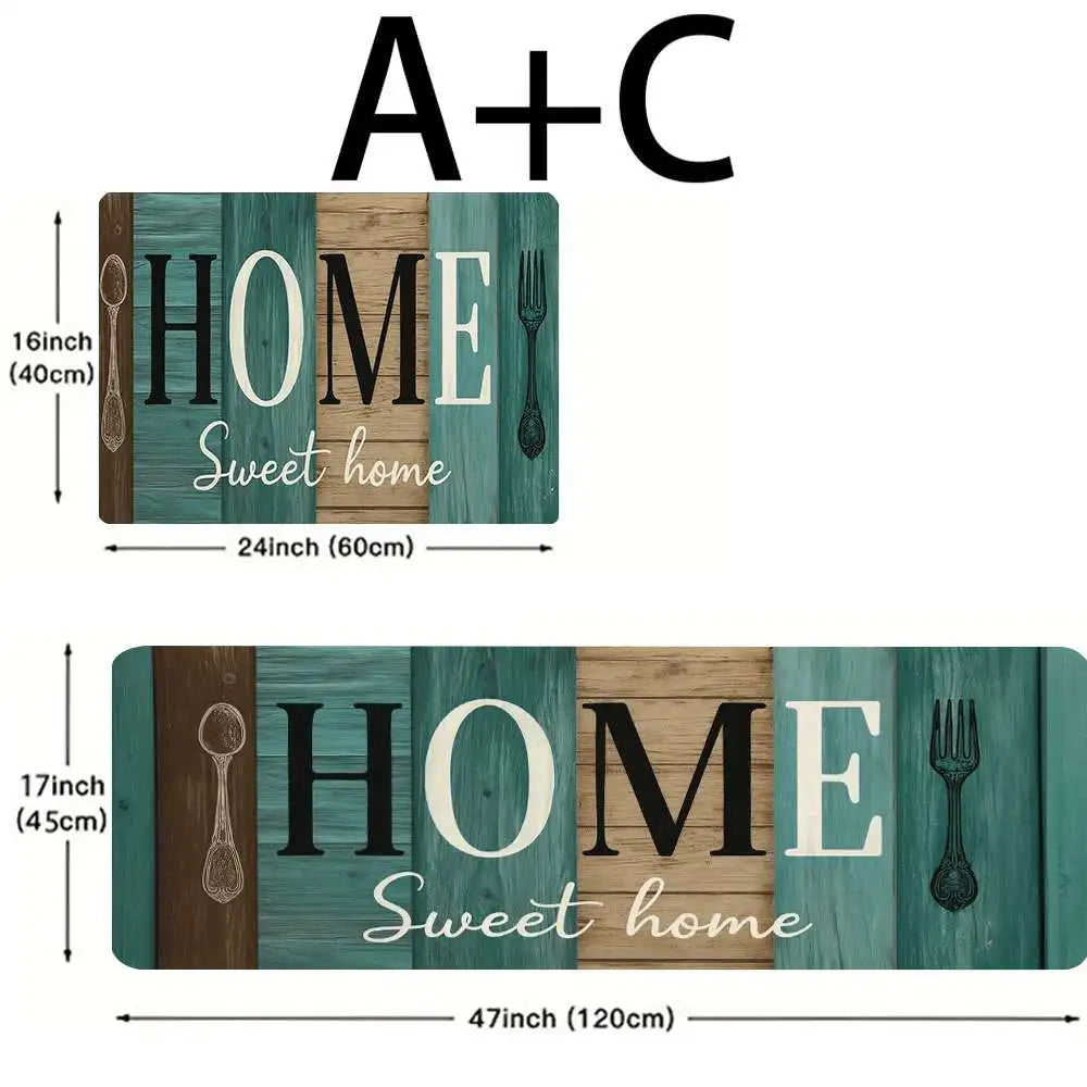 Vintage Wooden Home Sweet Home Kitchen Floor Mat Set