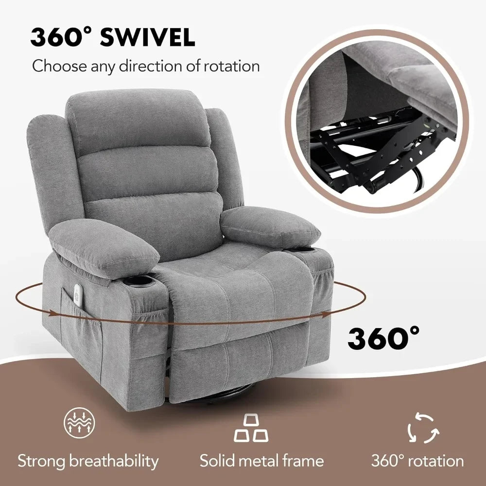 Massage Recliner with Heat, Swivel & Rocking Function
