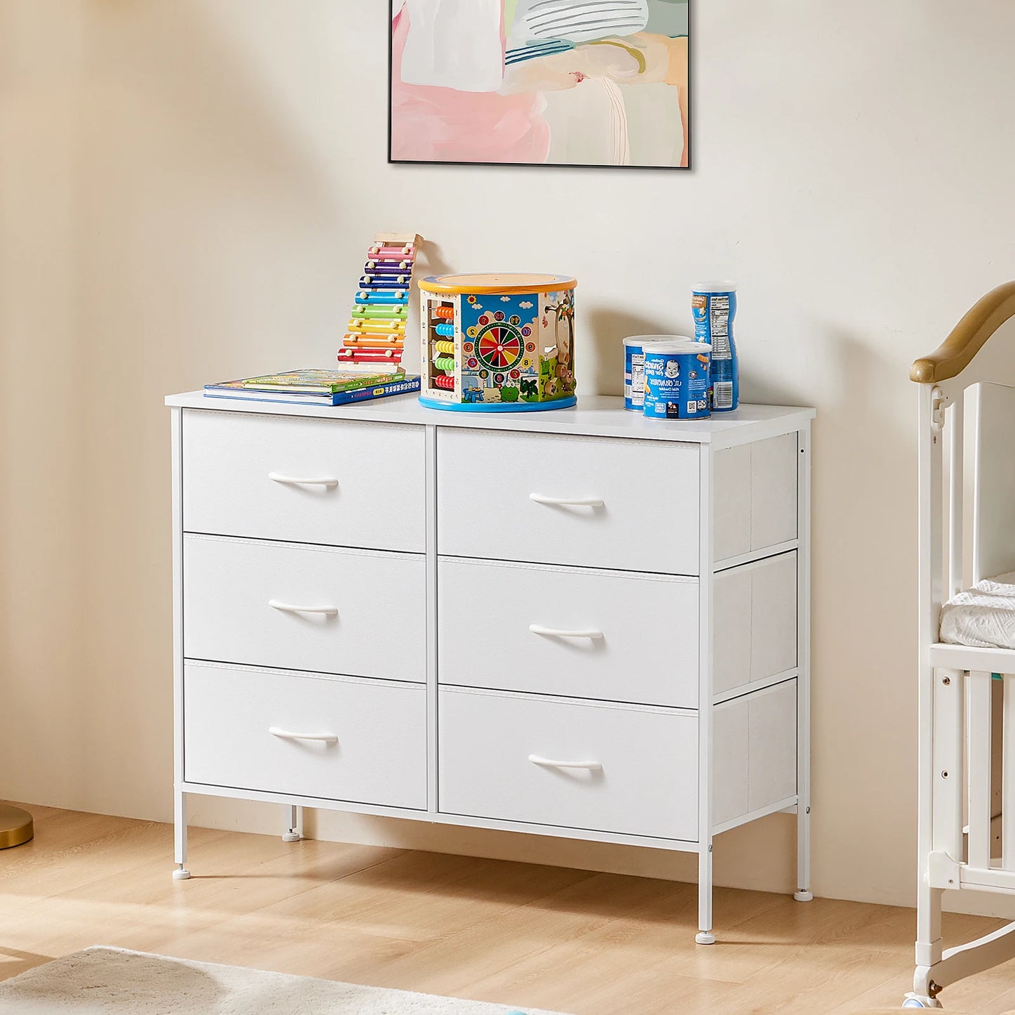 JHK Six Drawer Fabric Nightstand With Storage Cabinet Furniture