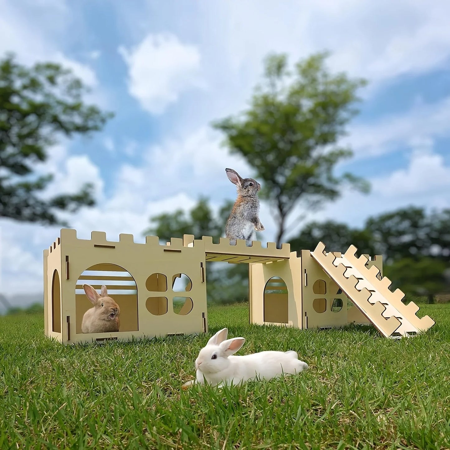 Wooden Rabbit Castle Detachable Habitat for Small Pets