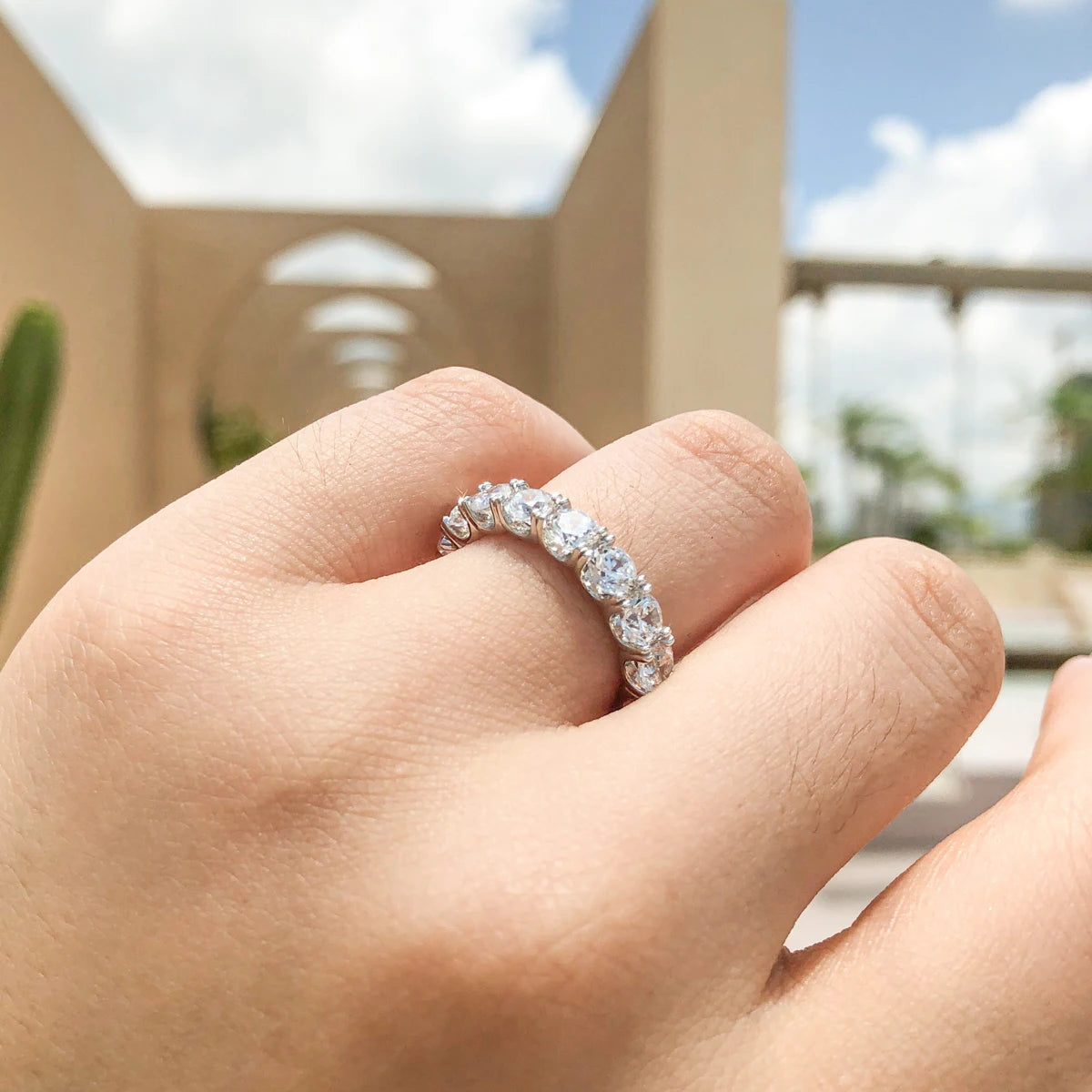 Oxtao Moissanite Diamond Ring Sterling Silver Classic Wedding