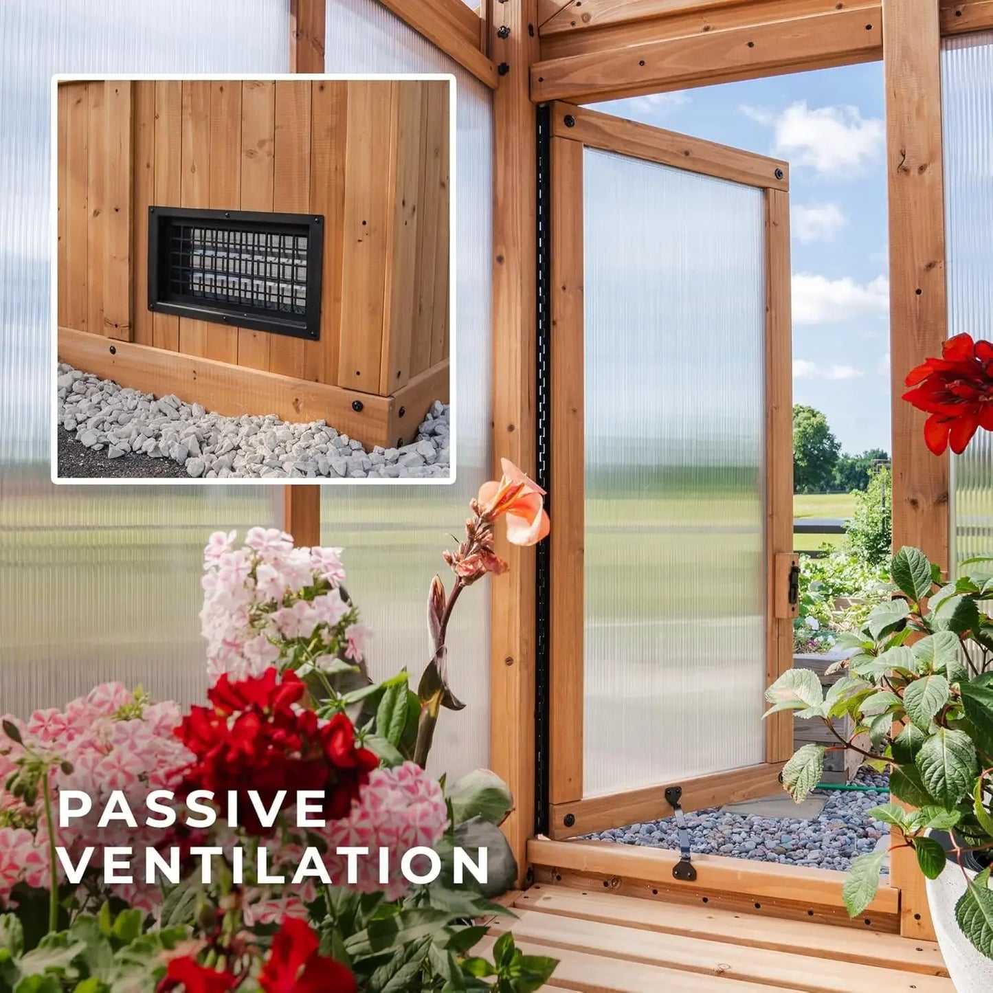 Cedar Walk-In Greenhouse Kit With Pergola Exhaust Fan Windows