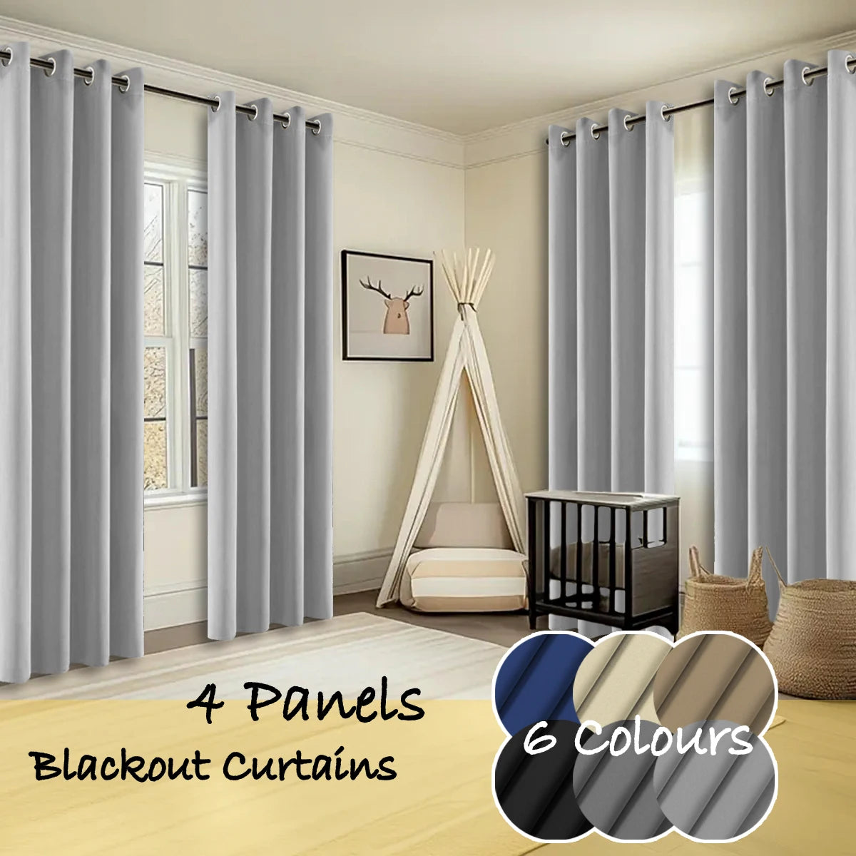 Thermal Insulated Blackout Curtains Ring Top Room Darkening 4 Panels
