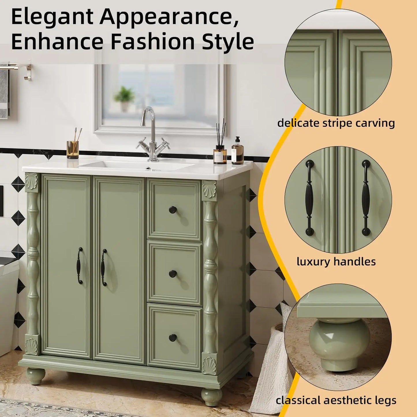 Modern Bathroom Vanity With Sink And Solid Wood Legs