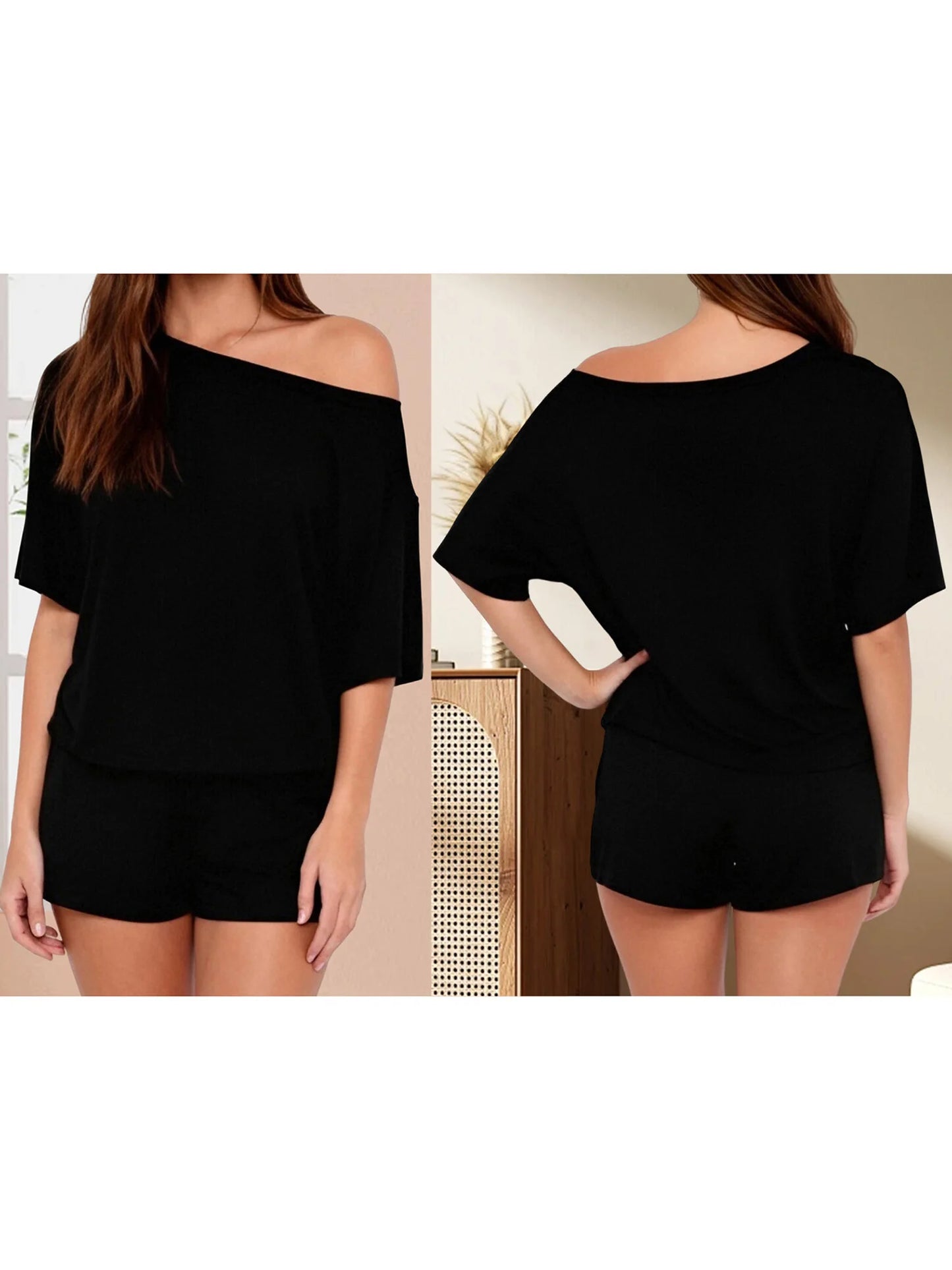 Hirigin Womens Pajama Set With Ruffled Off Shoulder Top Shorts