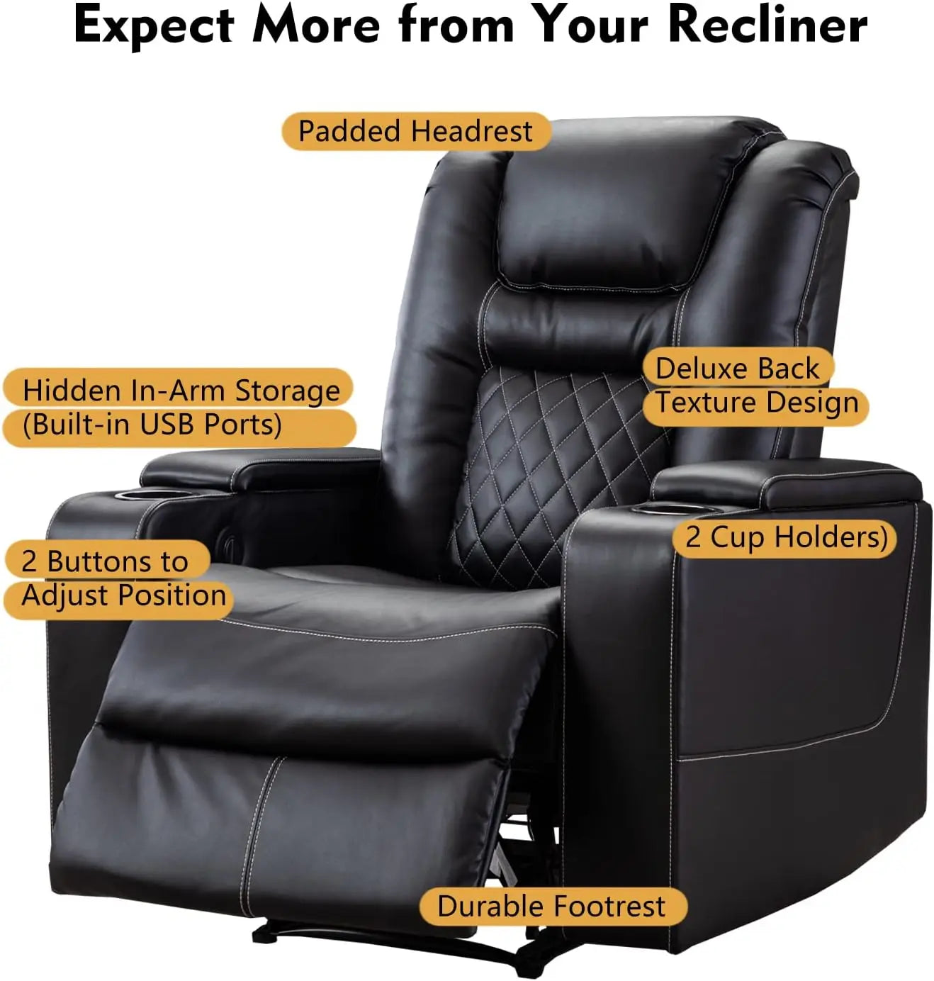Electric Power Recliner Chair with USB Ports and Cup Holders