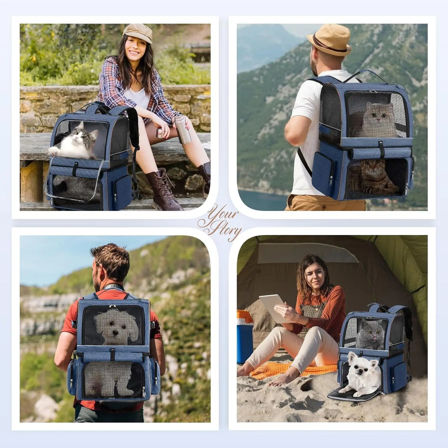 Double Compartment Pet Backpack Carrier For Cats And Dogs