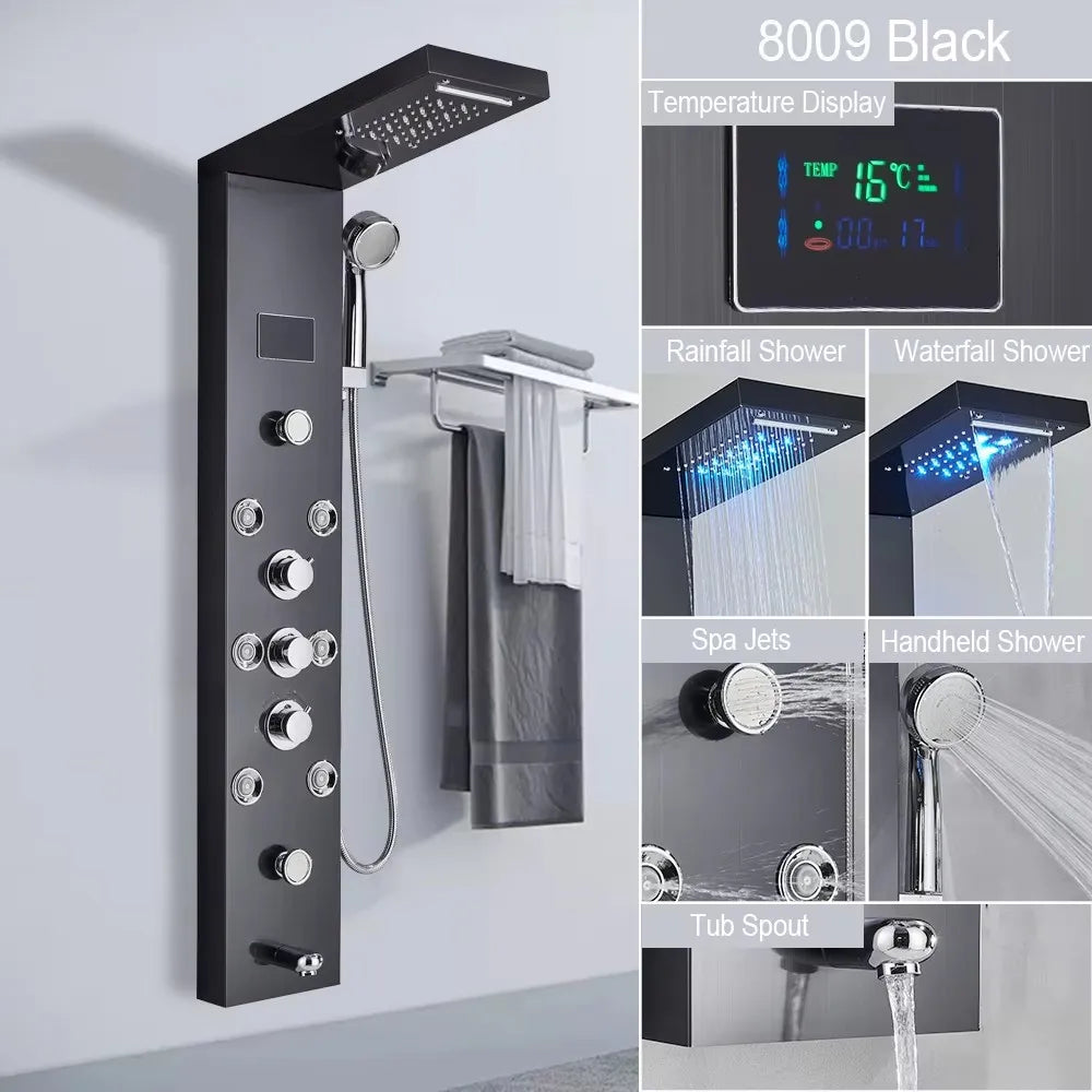 Shower Panel With LED Rainfall Waterfall Shower Head