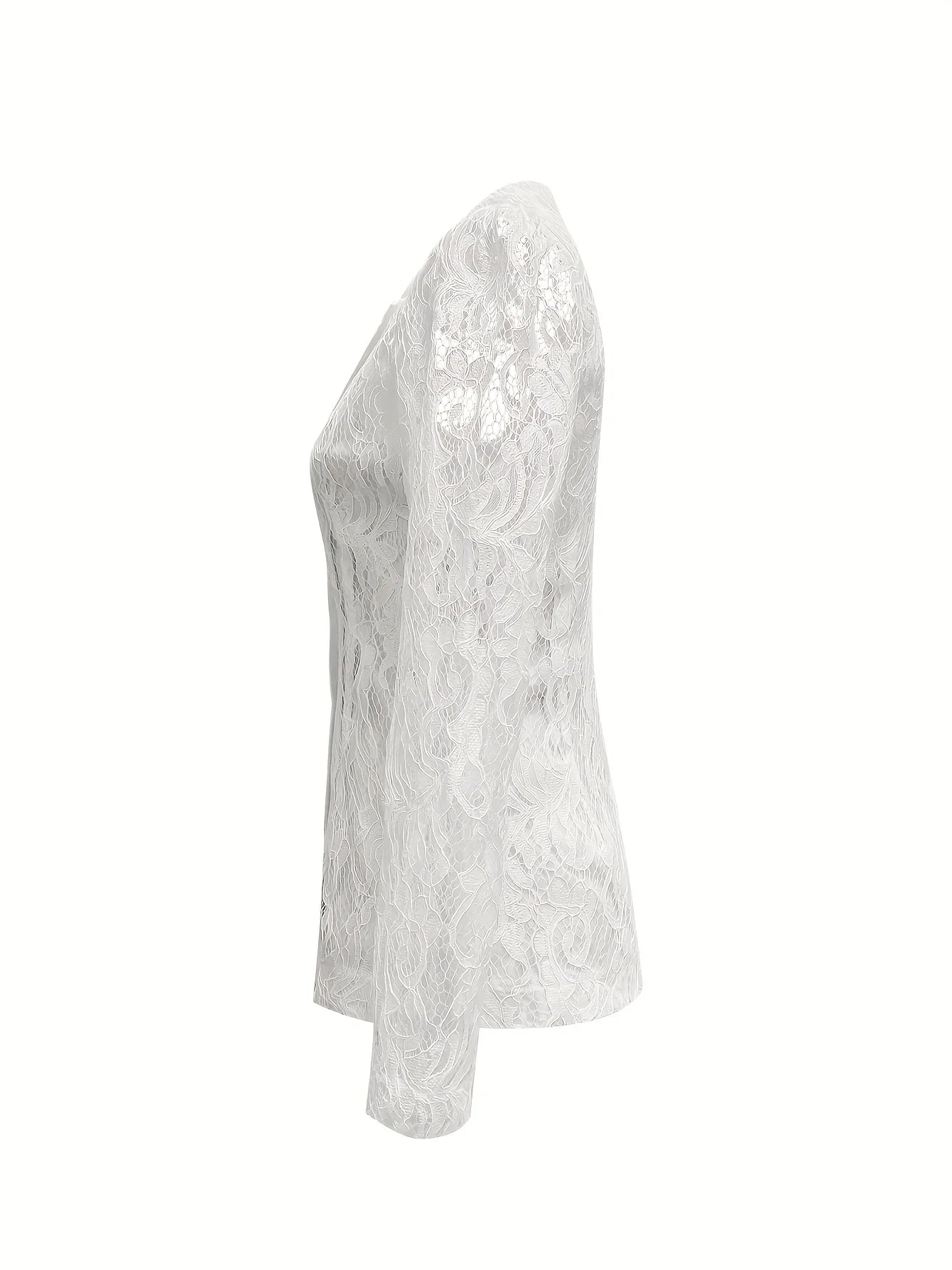 Women's Lace Trim Blazer Notch Lapel Single Breasted Machine Washable