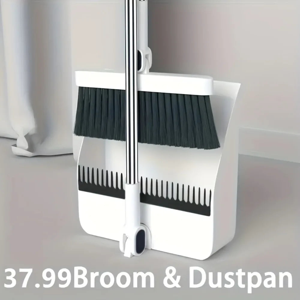 AEHOME Long Handle Broom And Dustpan Set With Comb Teeth