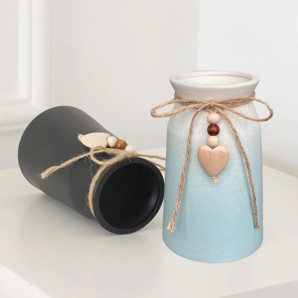 Handcrafted Bohemian Ceramic Vase Jute Heart Charm