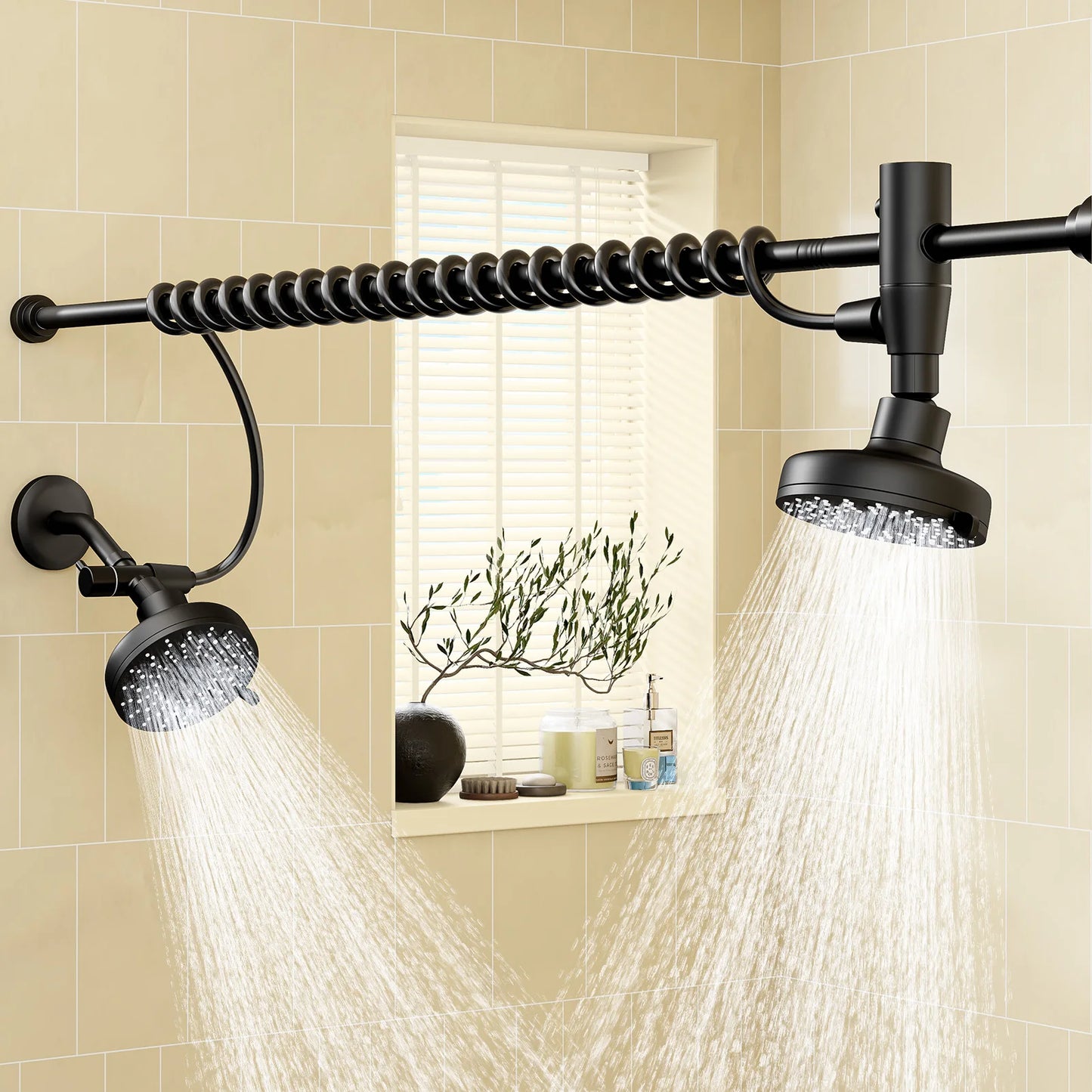Dual Shower Head for Two With High Pressure Stainless Steel