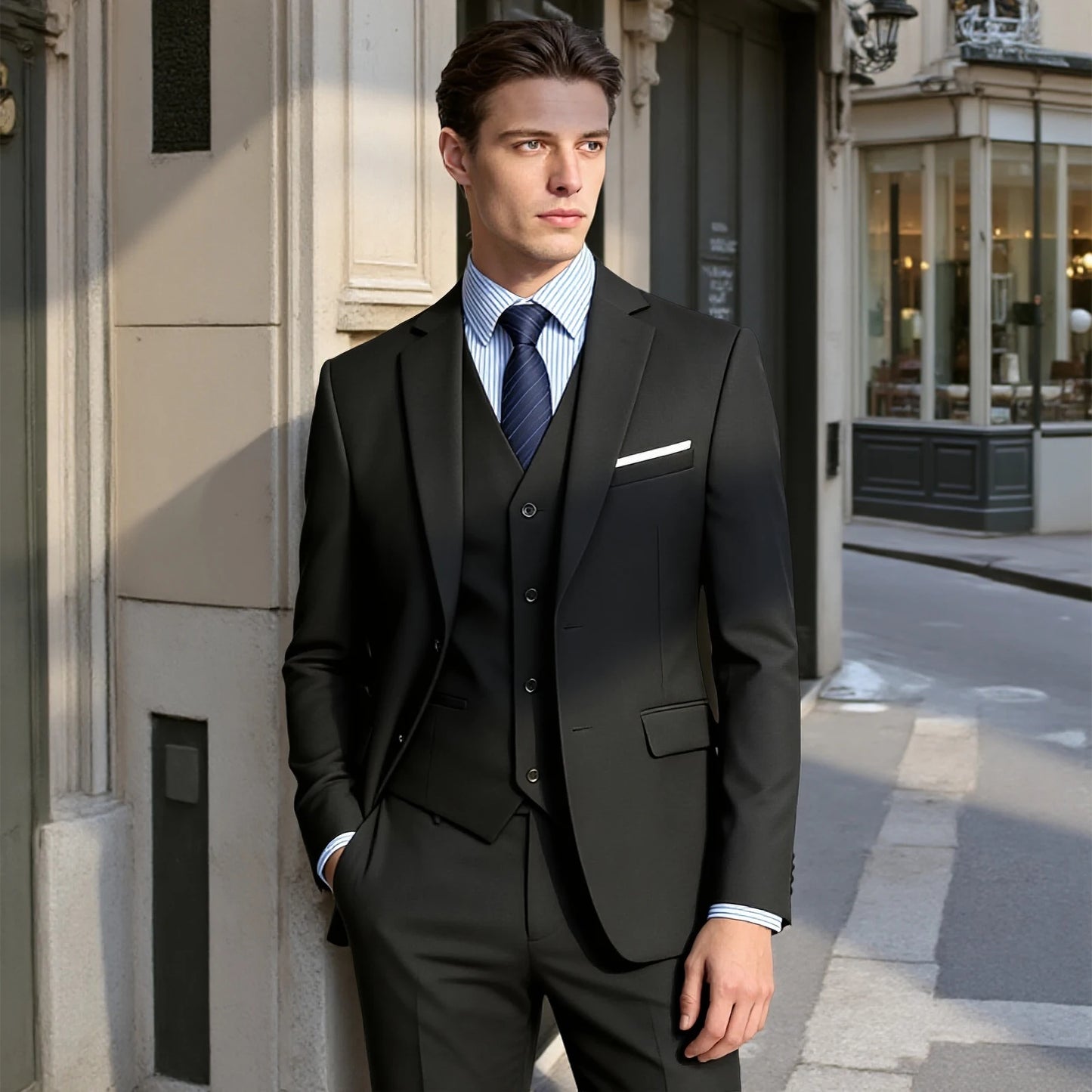 CYPTIRY Men's 3 Piece Slim Suit Set Blazer Pants Shirt