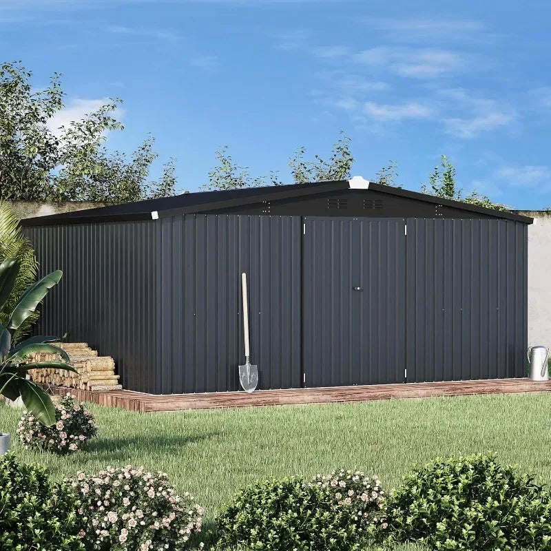 Outdoor Metal Storage Shed With Lockable Doors Durable Steel Construction