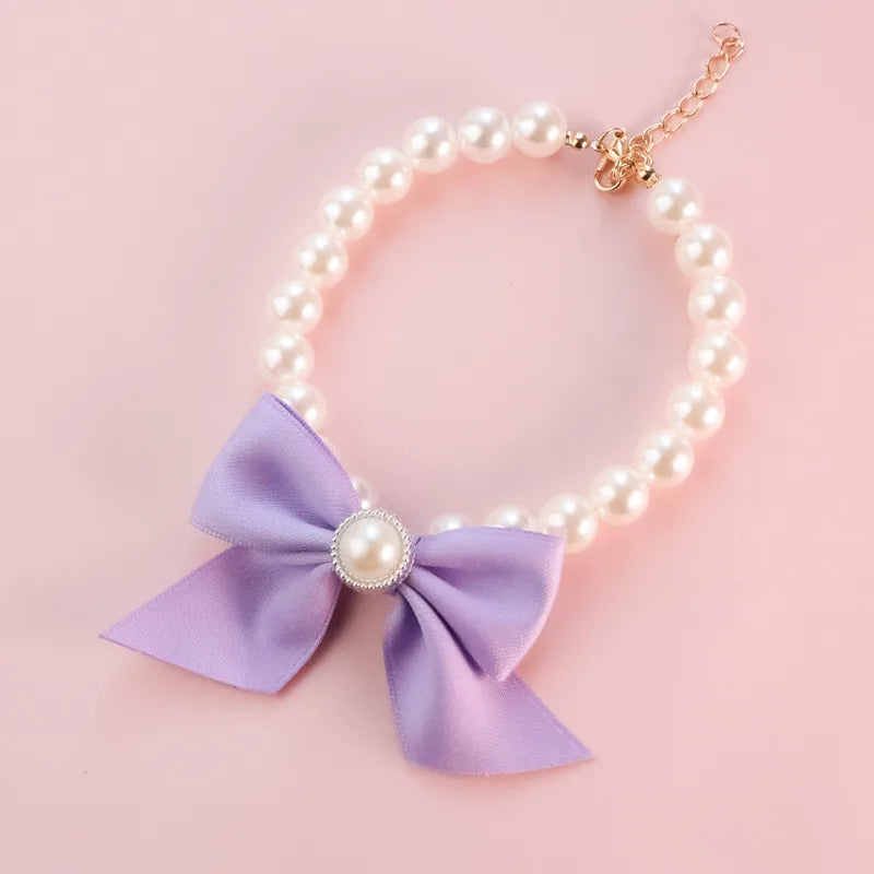 Pearl Bow Necklace Pet Jewelry