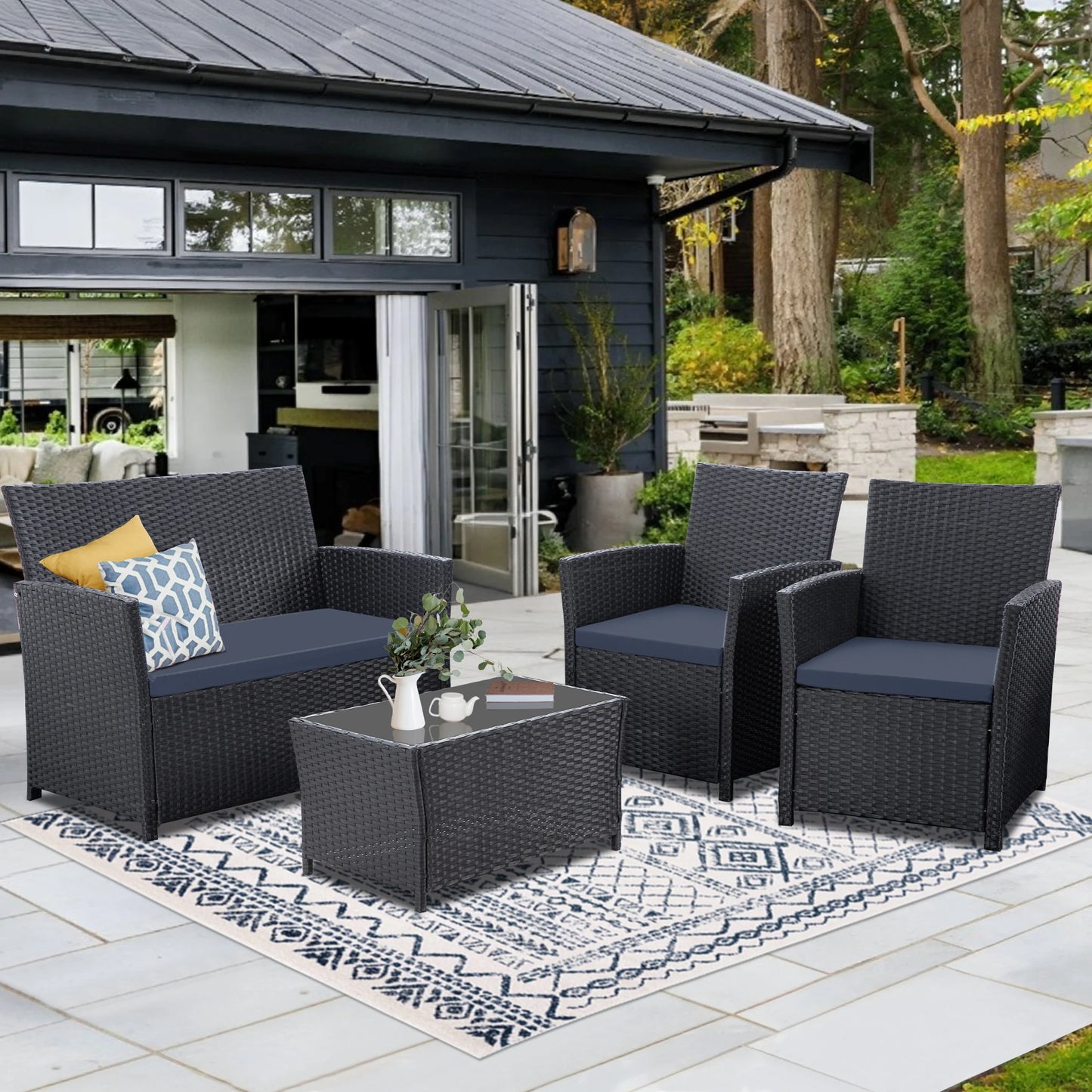 SEOGWISAM Outdoor 4 Piece Rattan Sectional Sofa Set