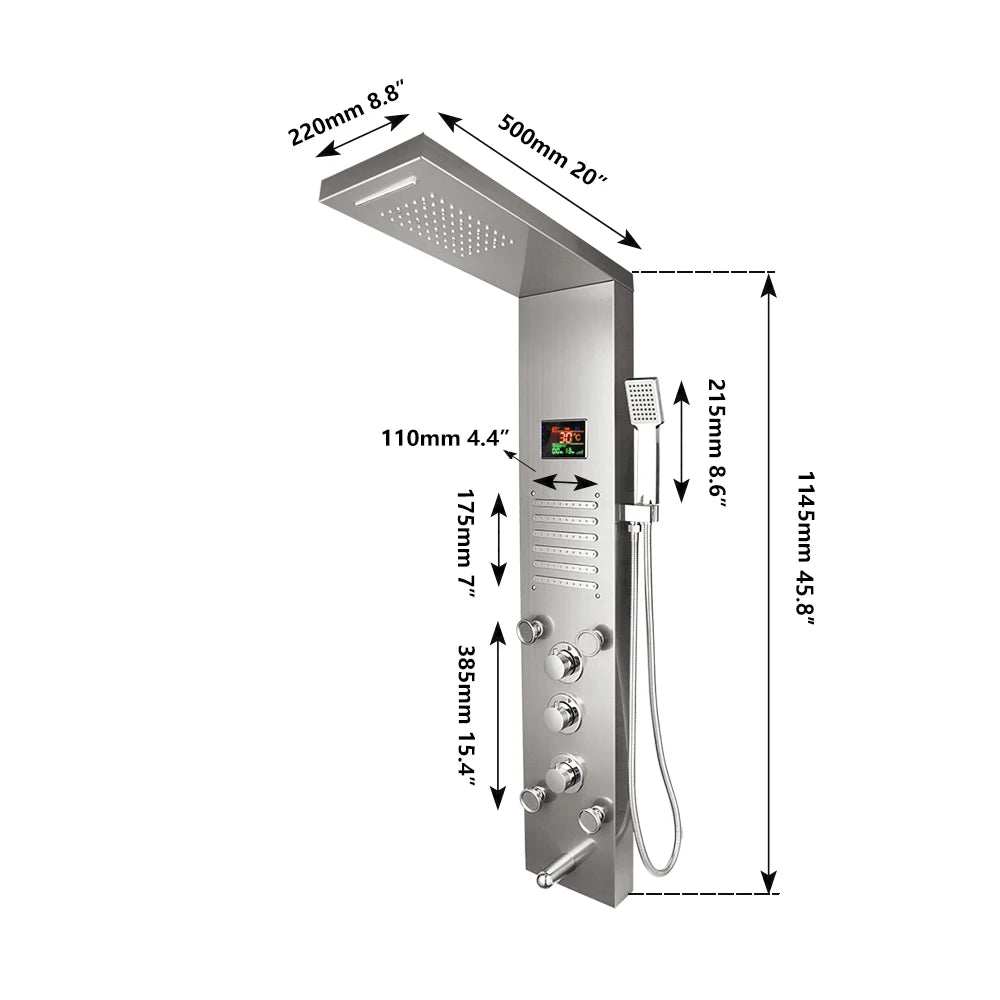 MEKKHALA LED Rainfall Shower Column With Body Jets Digital Display