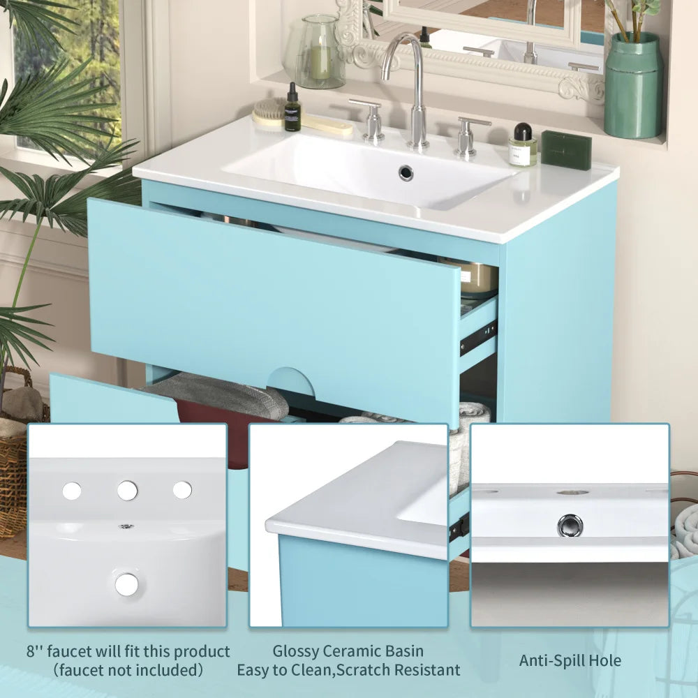 Modern Bathroom Vanity Cabinet With Ceramic Sink Solid Wood