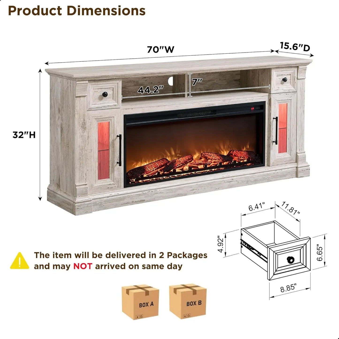 Farmhouse Entertainment Center With Electric Fireplace And LED Lights
