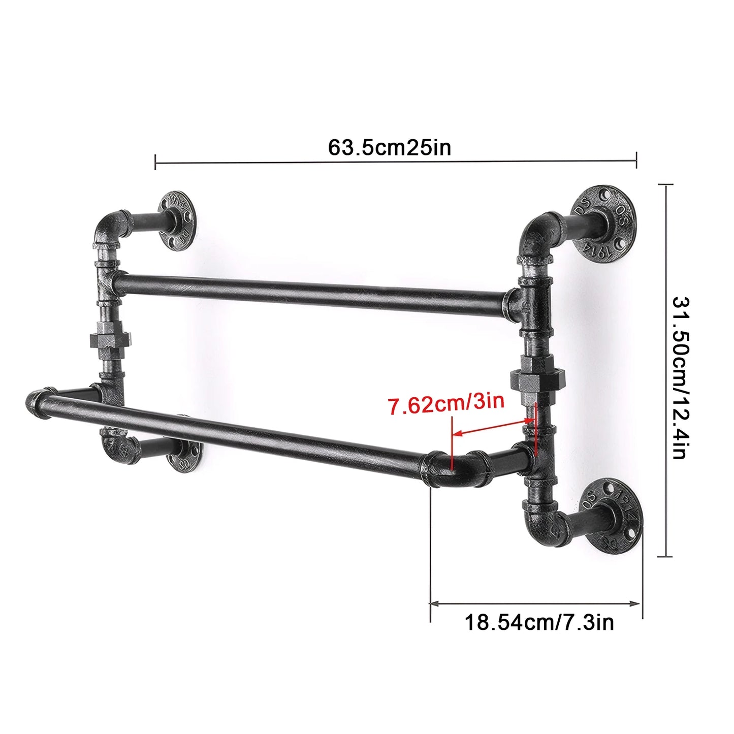 Vintage Industrial Wrought Iron Bathroom Towel Rack Wall Mount Organizer