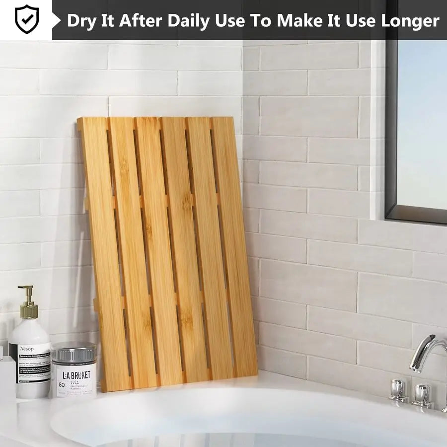 Non Slip Waterproof Bamboo Bath Mat Durable Natural