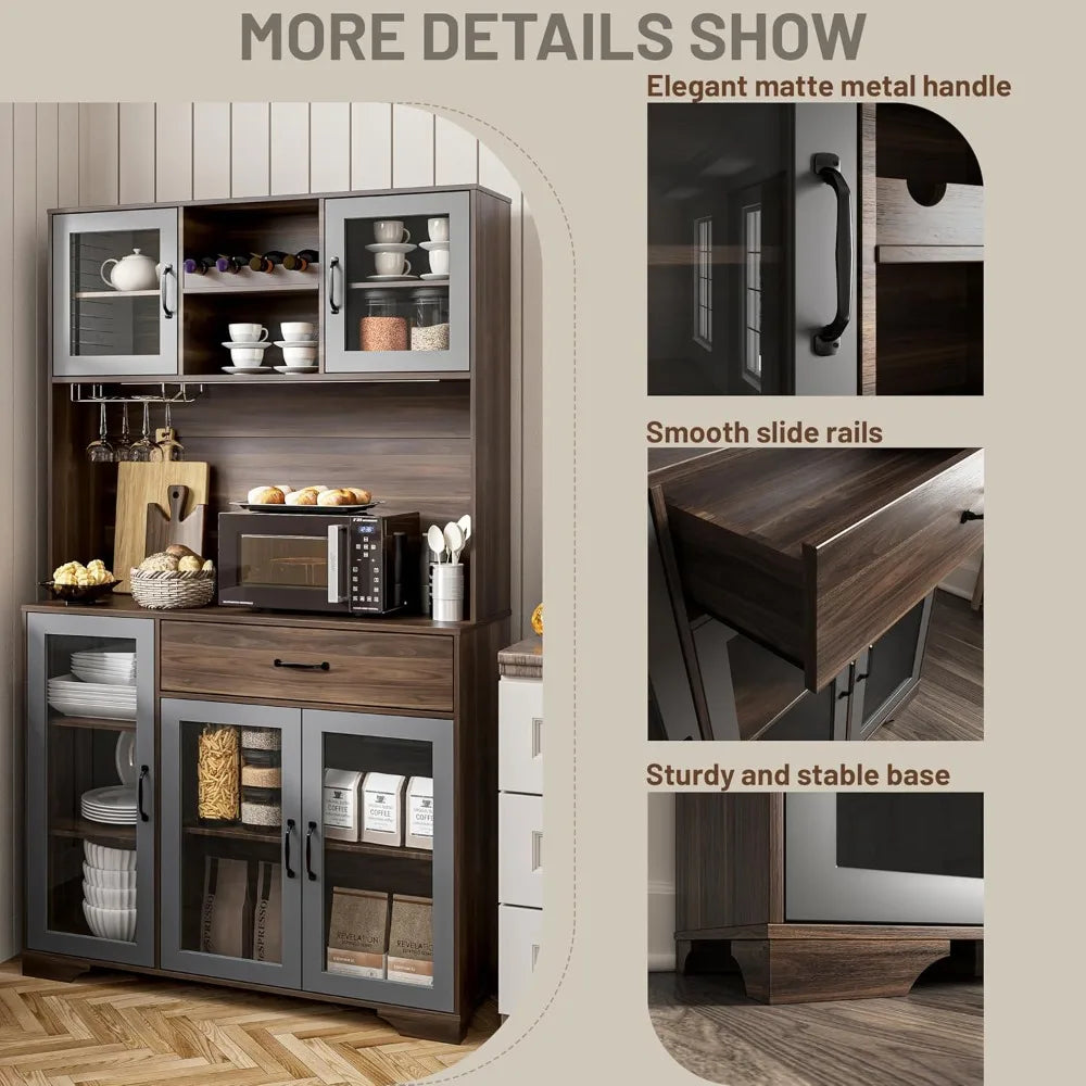 Coffee Bar Storage Cabinet With Charging Station And LED Lights