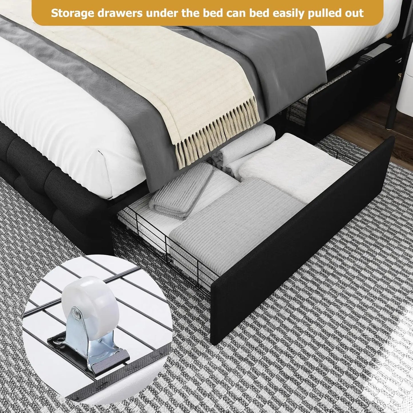 Full Size Bed Frame with 4 Storage Drawers and Adjustable Headboard