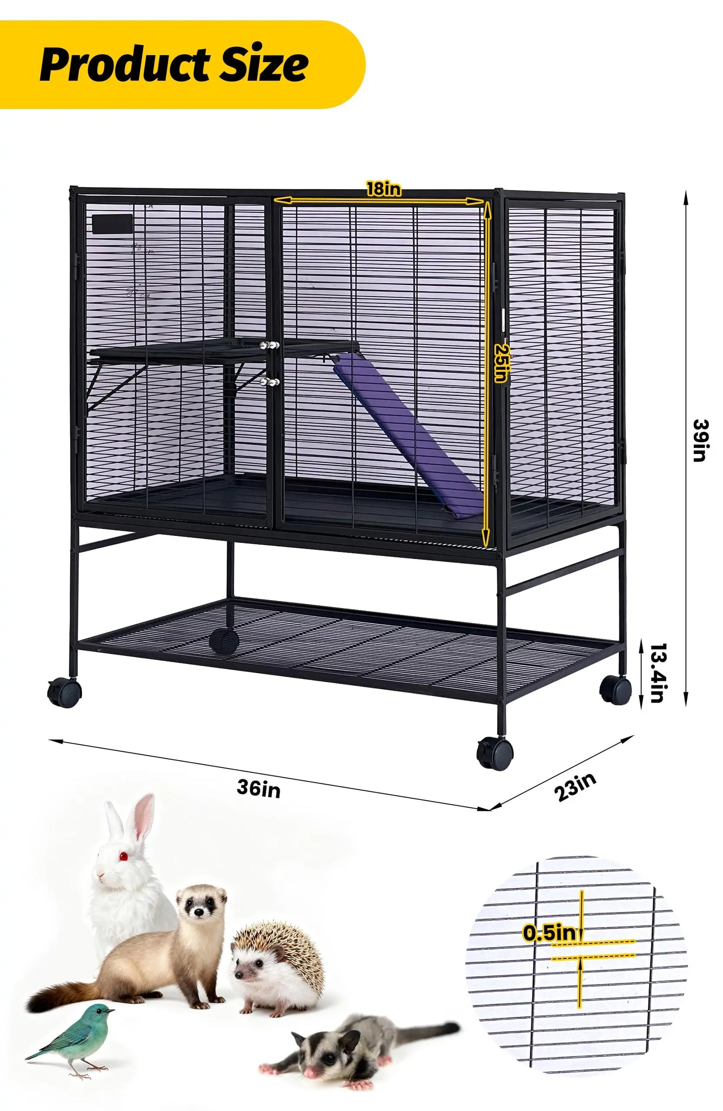 HiMISSCN Heavy Duty Small Animal Cage For Ferrets Chinchillas Lockable Wheels
