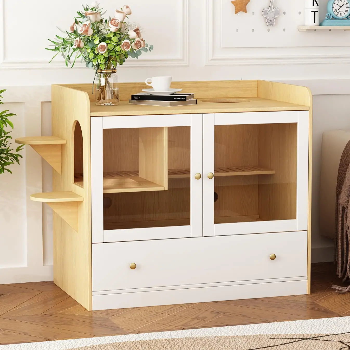 Extra Large Cat Litter Box Enclosure Cabinet With Cat Condo And Stairs
