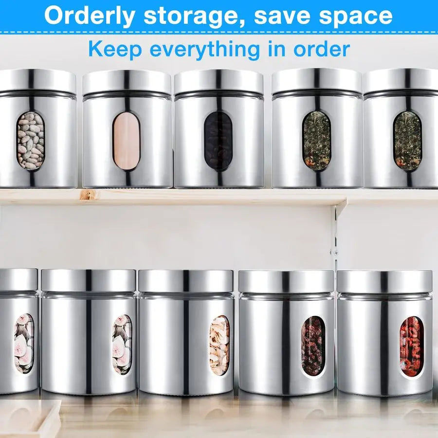 Six Pack Stainless Steel Kitchen Canisters Set With Window