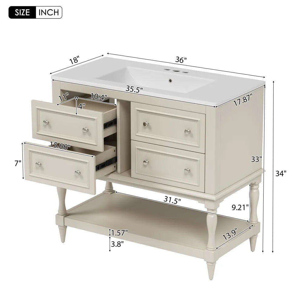 All Wood Bathroom Vanity Cabinet With Undermount Ceramic Sink