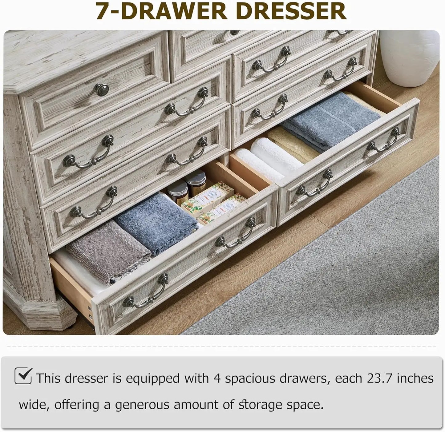 Farmhouse 9-Drawer Wood Rustic Dresser For Bedroom With Natural Texture