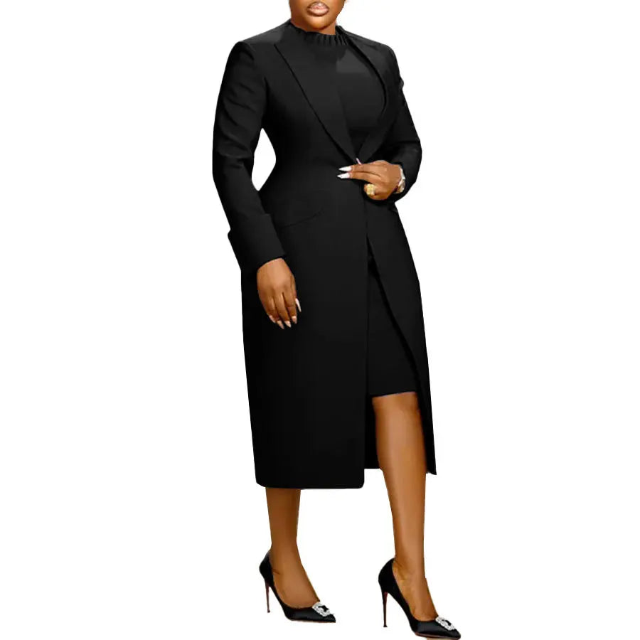 Full Sleeve Long Blazer Coat+ Long Dress Suit Two 2 Piece Set