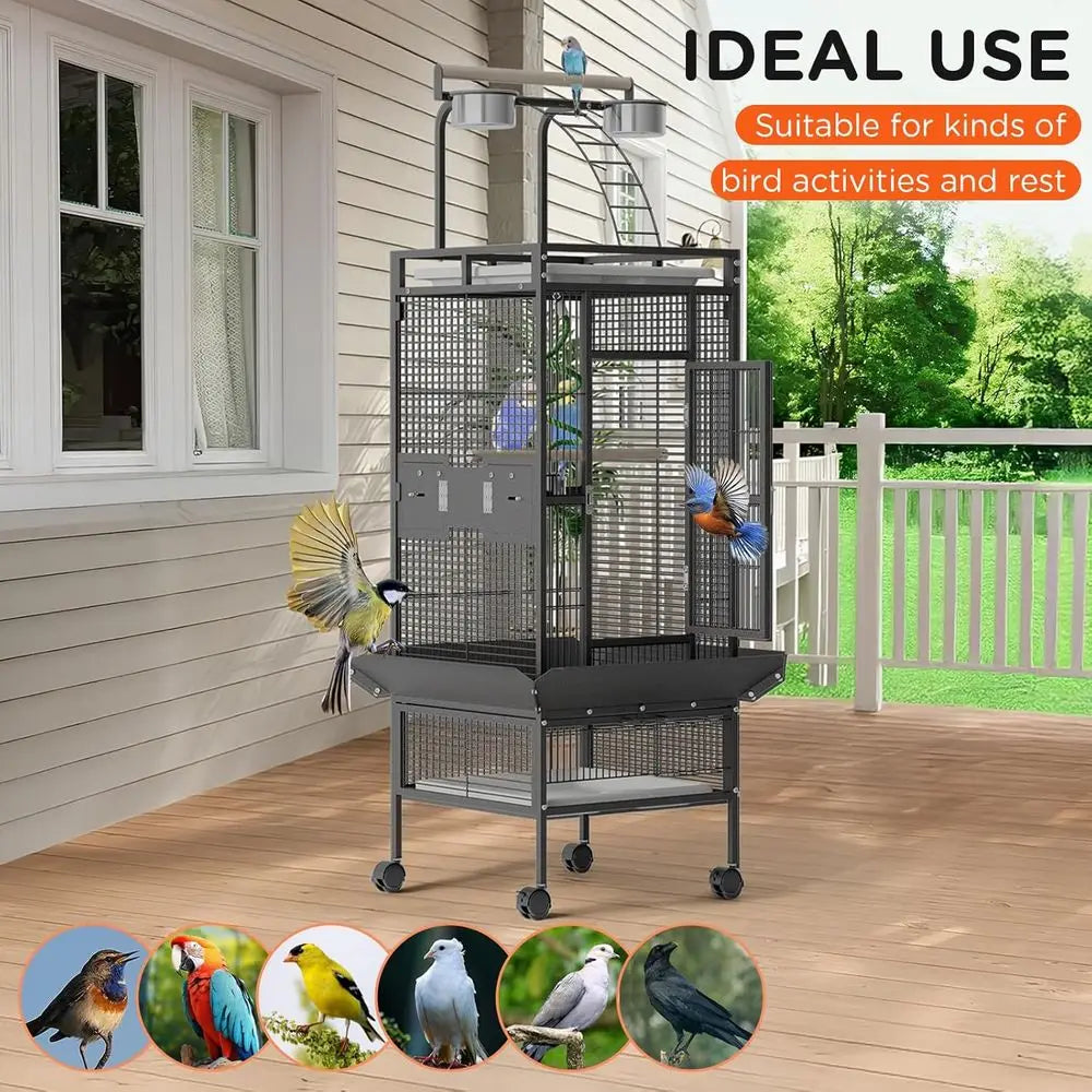 NONEM Bird Cage With Rolling Stand And Stainless Feeding Bowls