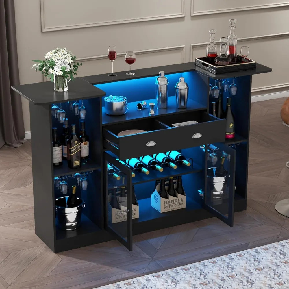 Mini Liquor Bar With 8 Tier Storage And Stemware Holder