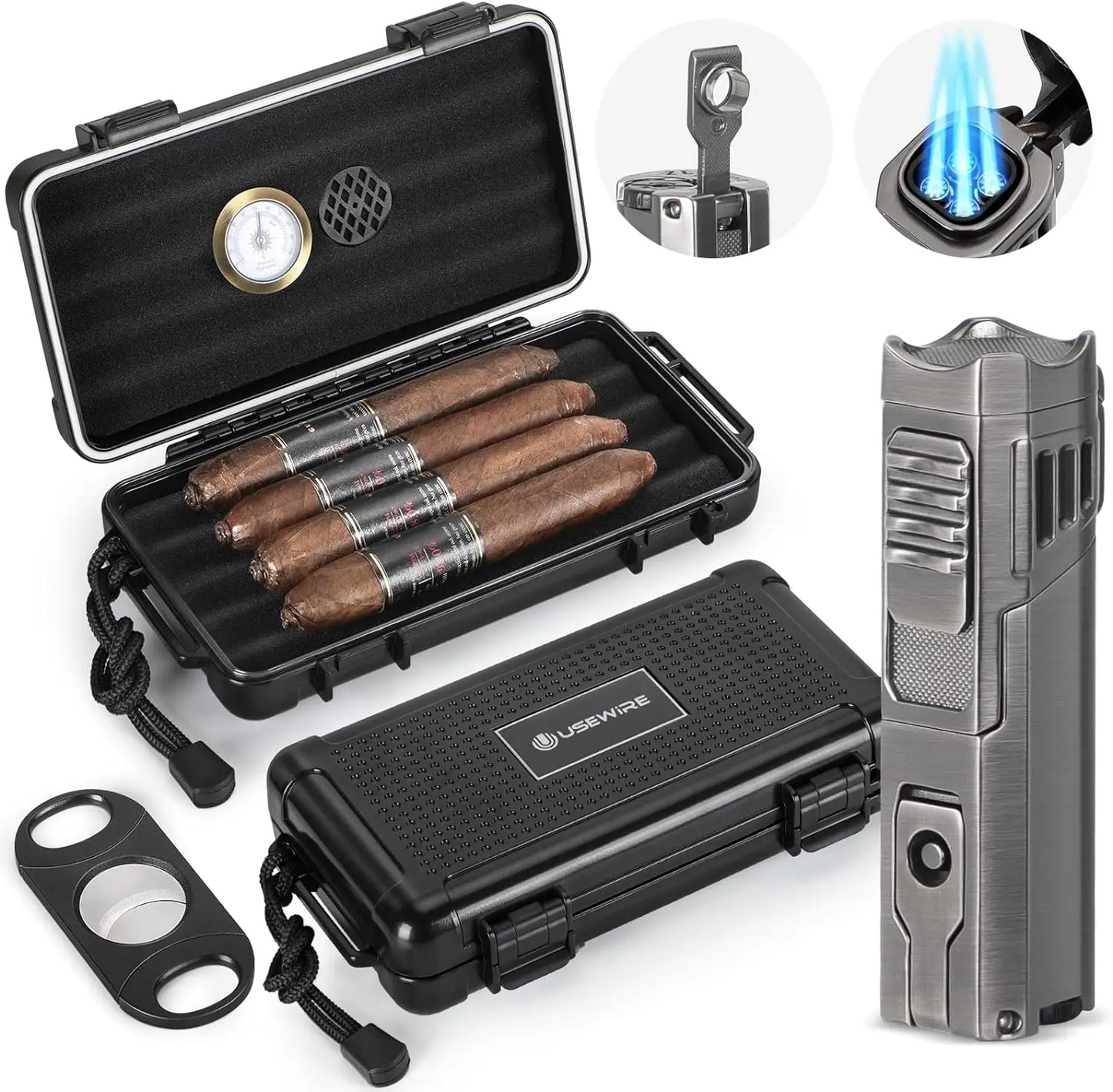 UseWire Cigar Travel Humidor Set ABS Waterproof Pressure Resistant