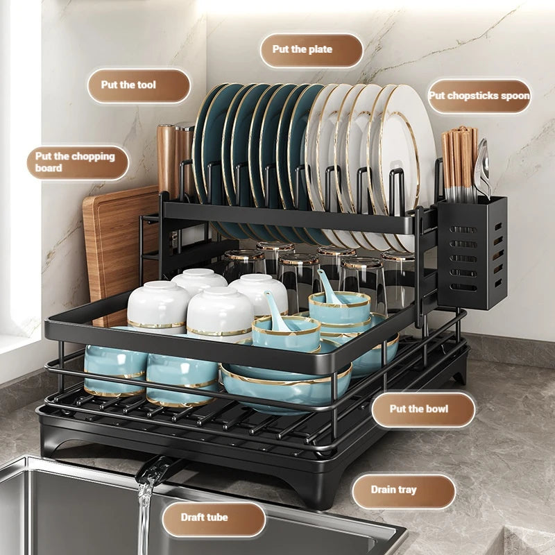 2-tier Adjustable Stainless Steel Dish Drying Rack