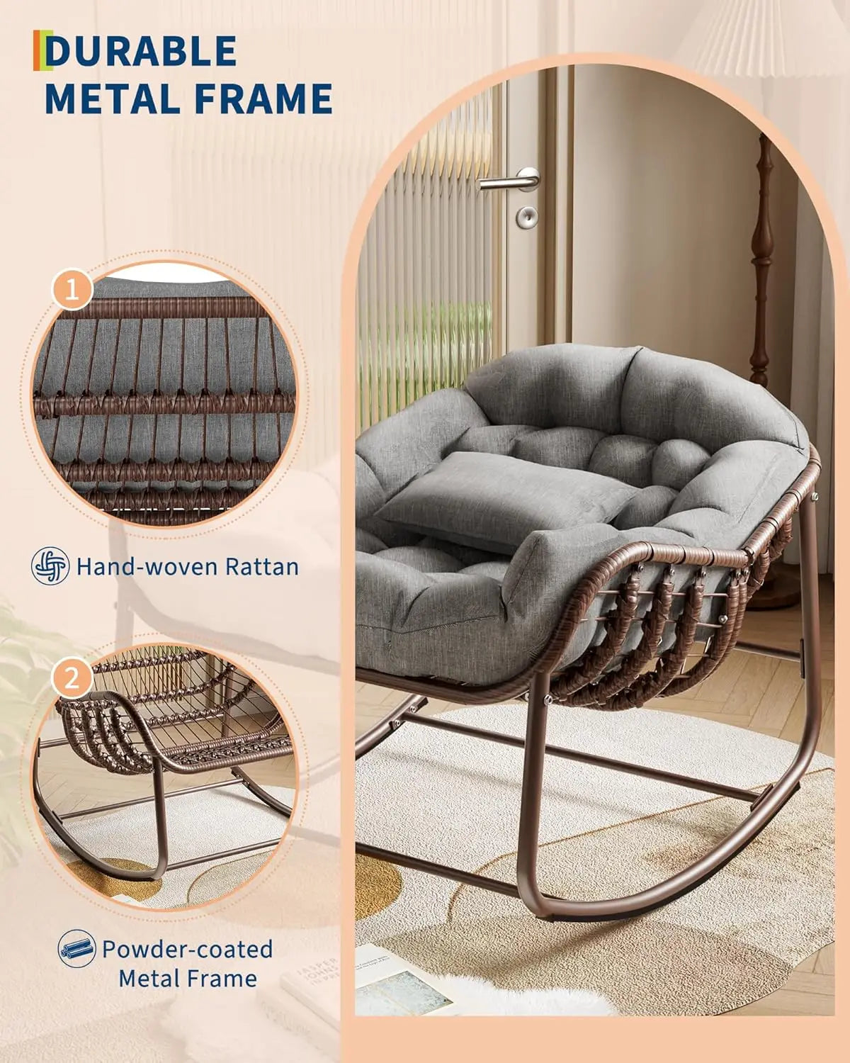 Oversized Papasan Rocking Chair with Cushion