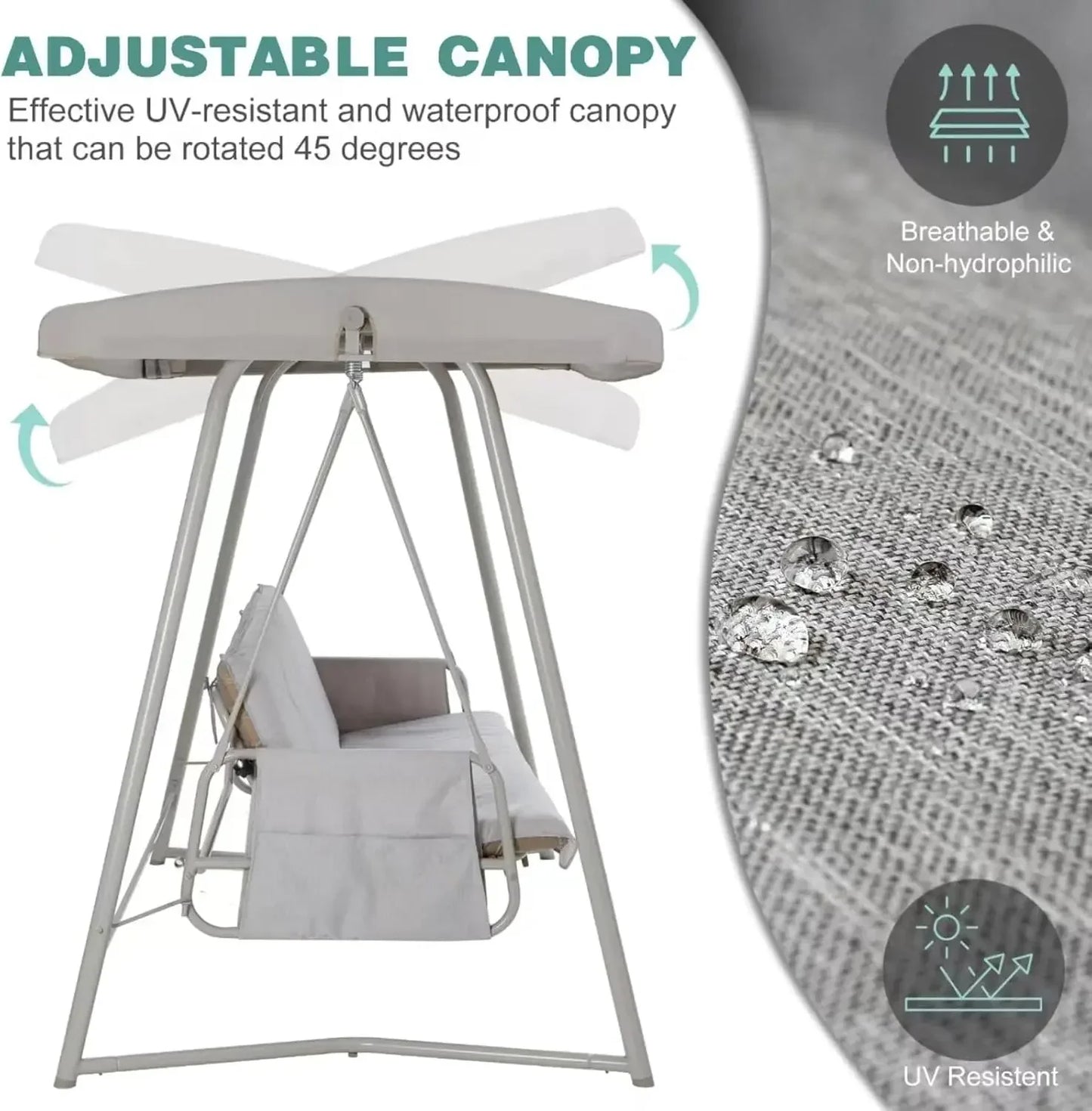 XMSJ 3 To 4 Seat Porch Swing 2in1 Outdoor Bed With Adjustable Backrest