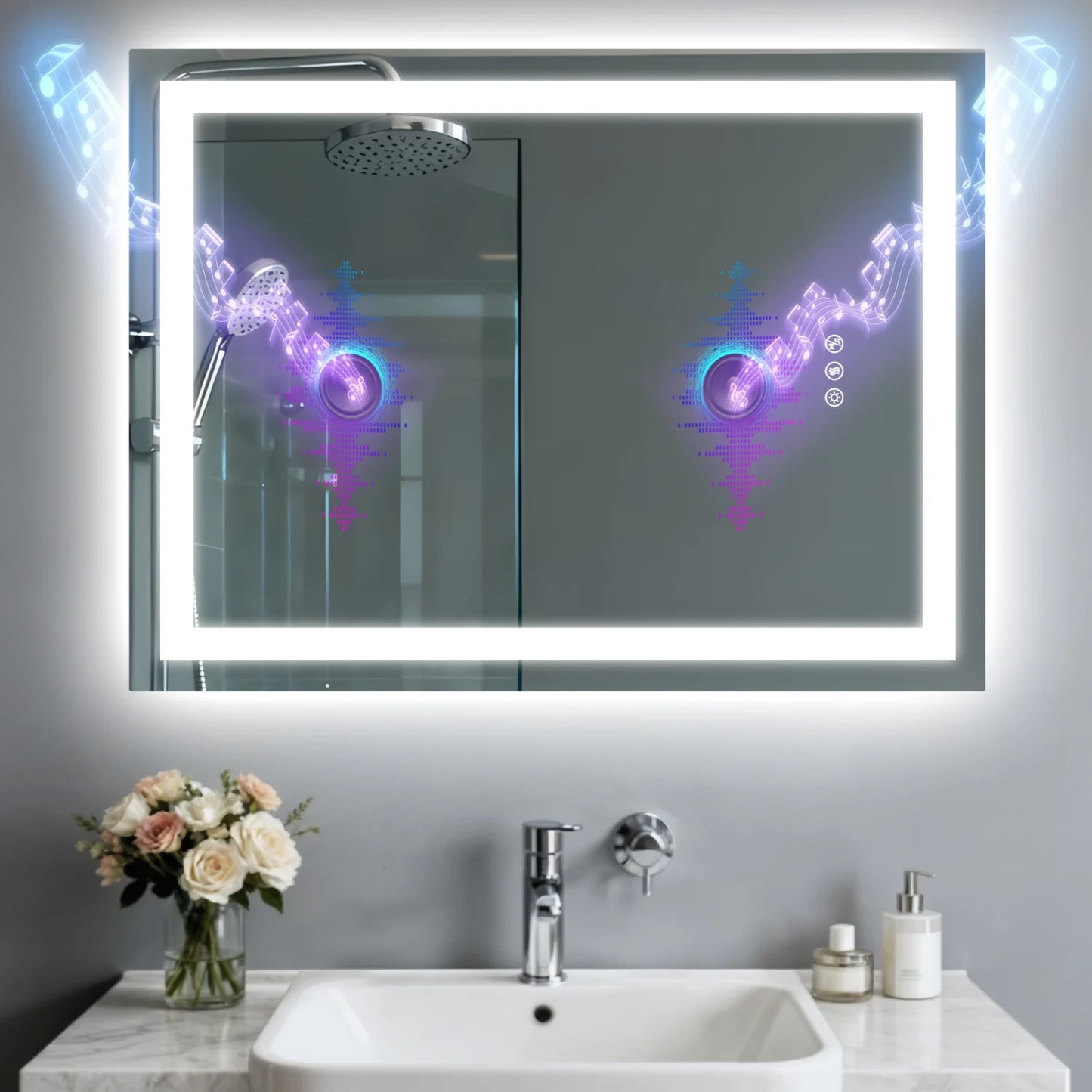 Led Bathroom Mirror With Bluetooth Speaker Illuminated And Fogless