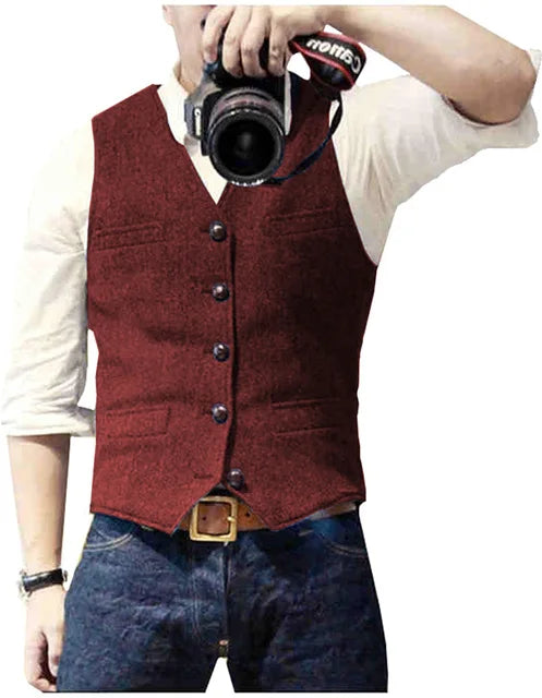 Herringbone Tweed Men's Suit Vest