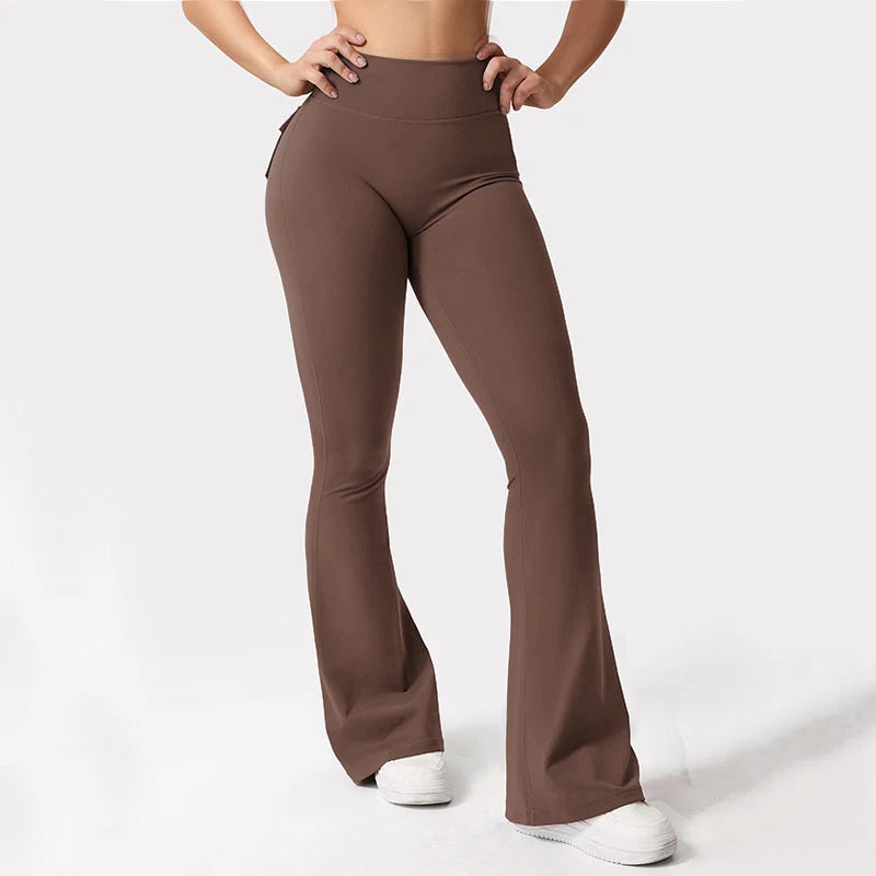 Womens Yoga Flare Trousers High Waist Tummy Control Knit Acetate