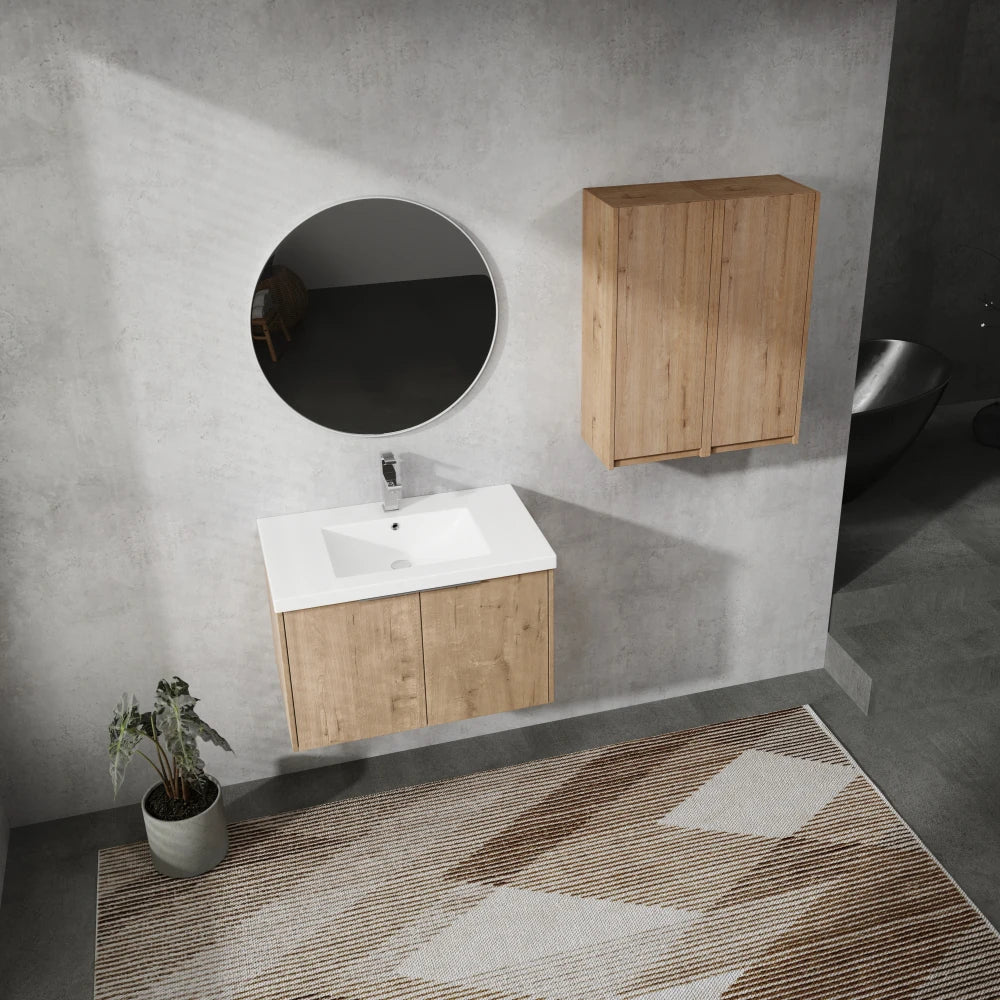 30" Wall-Mounted Bathroom Vanity With Sink and Side Cabinet