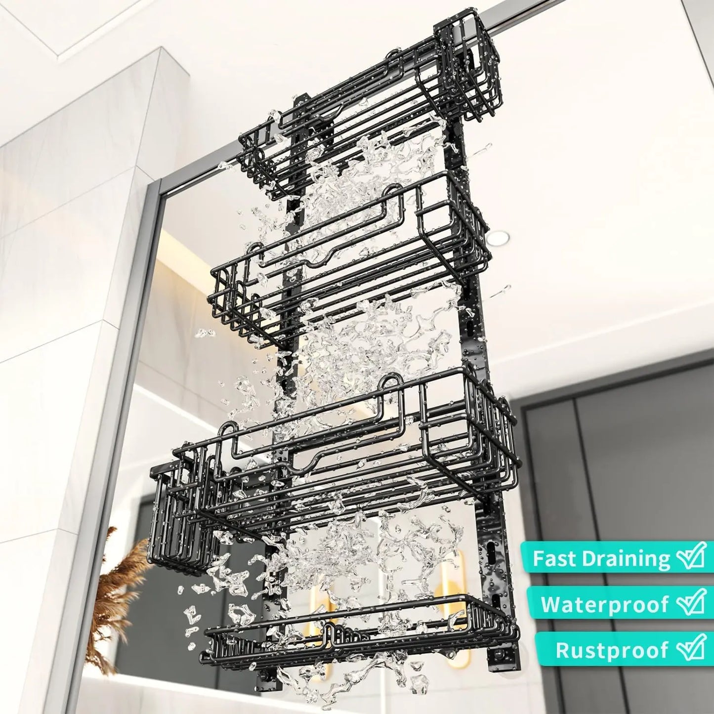 4-Tier Adjustable Over-The-Door Shower Caddy for Bathroom Storage
