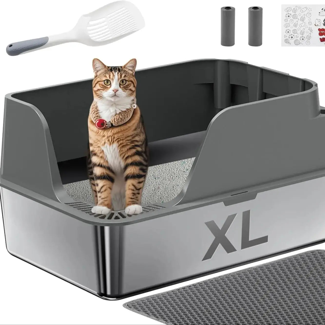 Stainless Steel Litter Box With Semi Closed Lid Splash Proof