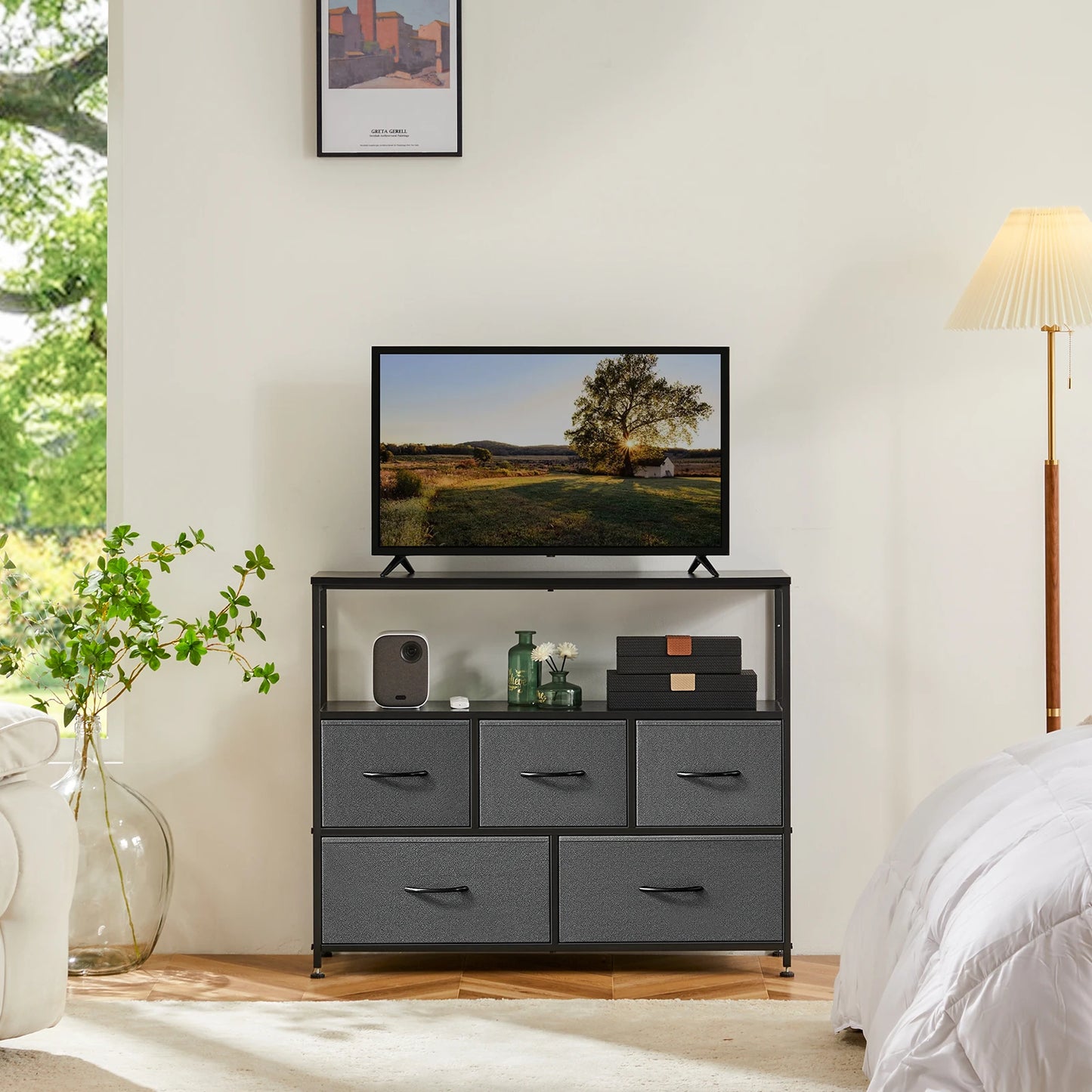 Shoe Cabinet Dresser With Five Fabric Drawers For Home