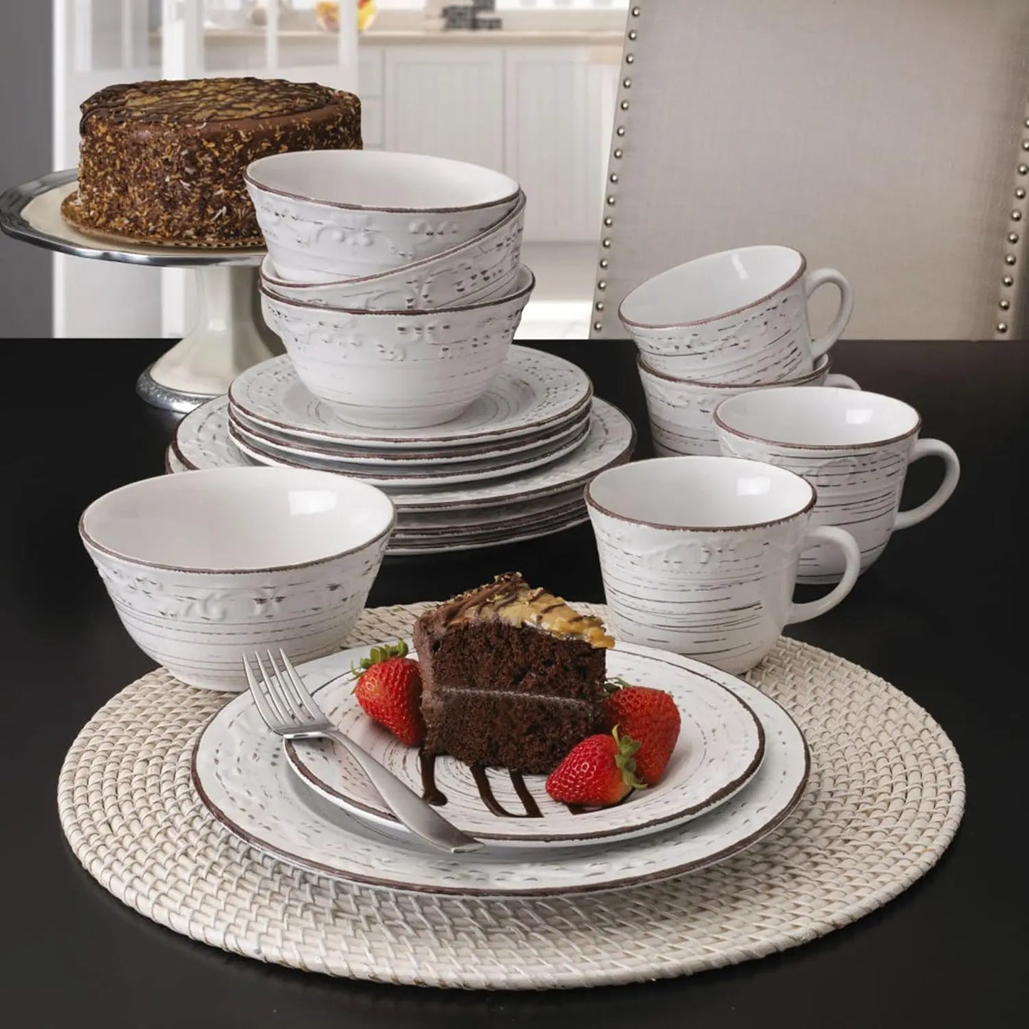 Distressed Finish Stoneware Dinnerware Set